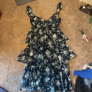 Altar'd State Floral Midi Dress - Blue and Cream